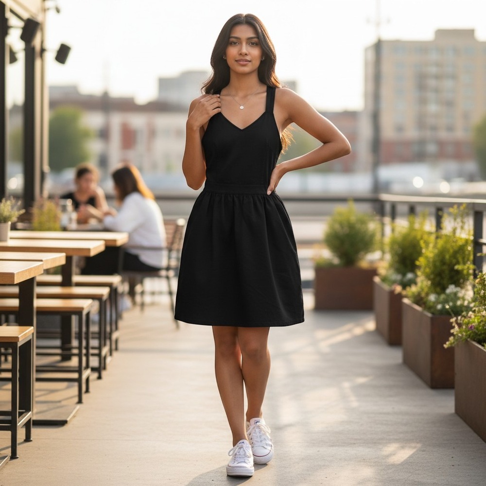 Moda International Halter Dress Black Size 0 Y2K 90s Cotton Fit Flare‎ Mini